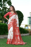 White Banarasi Silk Saree | Puja & Festive Wear