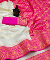 White Banarasi Silk Saree | Puja & Festive Wear
