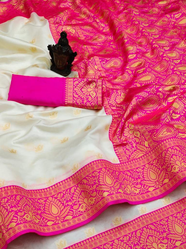White Banarasi Silk Saree | Puja & Festive Wear