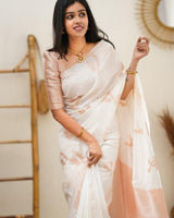 White Banarasi Silk Saree | Traditional Wedding Wear