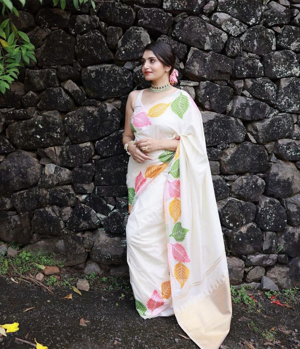 White Banarasi Silk Saree | Traditional Zari Weave