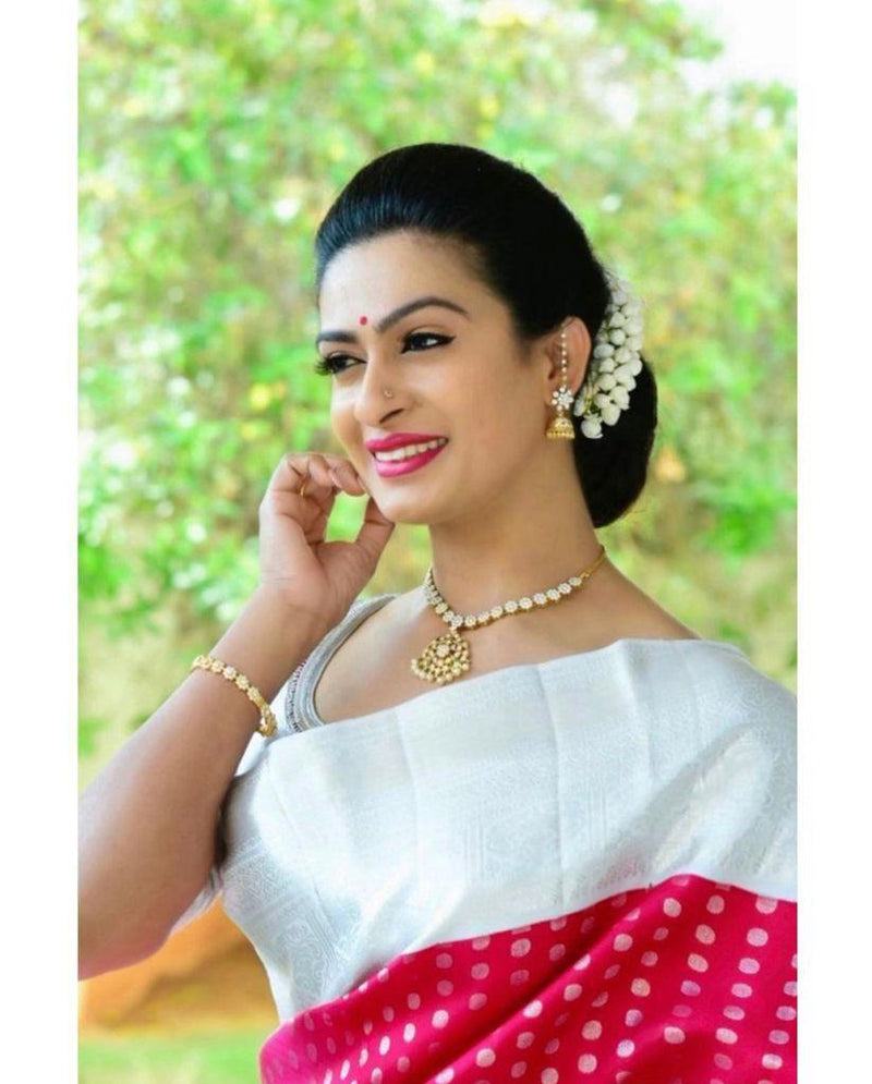 White Jacquard Silk Saree | Bridal & Festive Wear