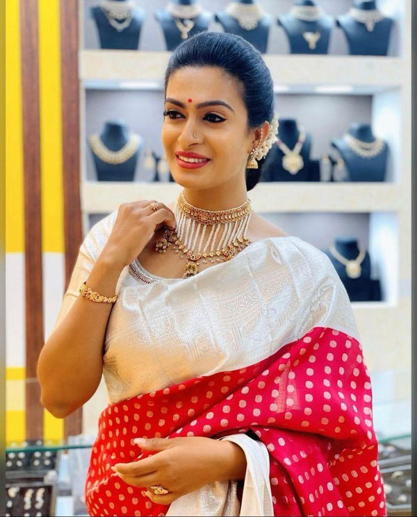 White Jacquard Silk Saree | Bridal & Festive Wear