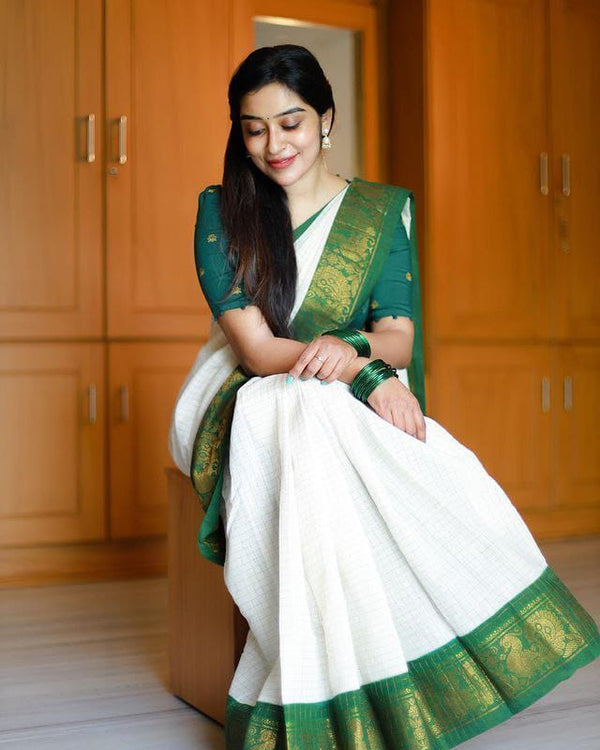 White Jacquard Silk Saree | Wedding & Reception Wear