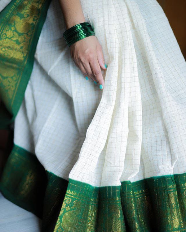 White Jacquard Silk Saree | Wedding & Reception Wear