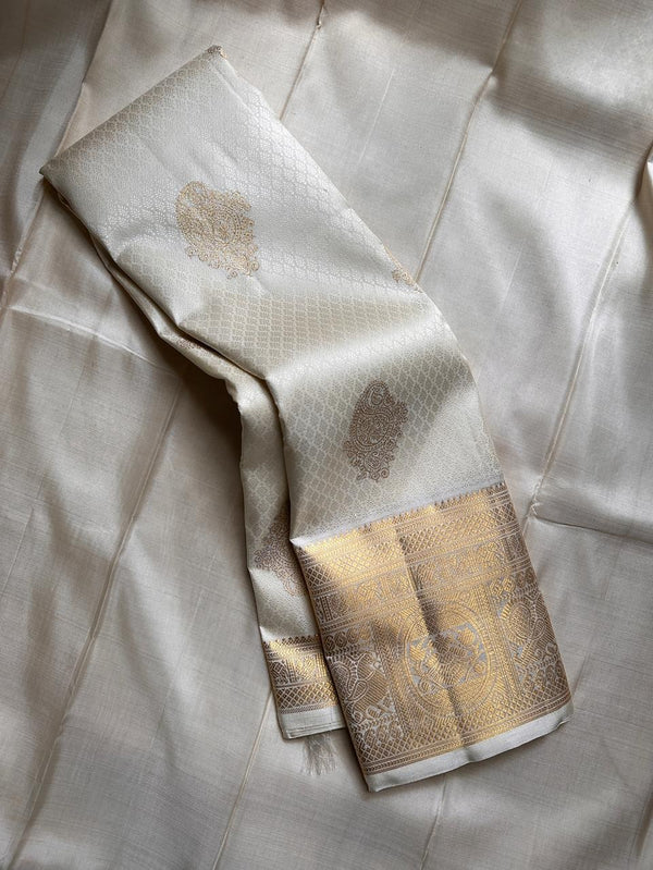 White Kanjivaram Silk Saree | Bridal & Festive Wear