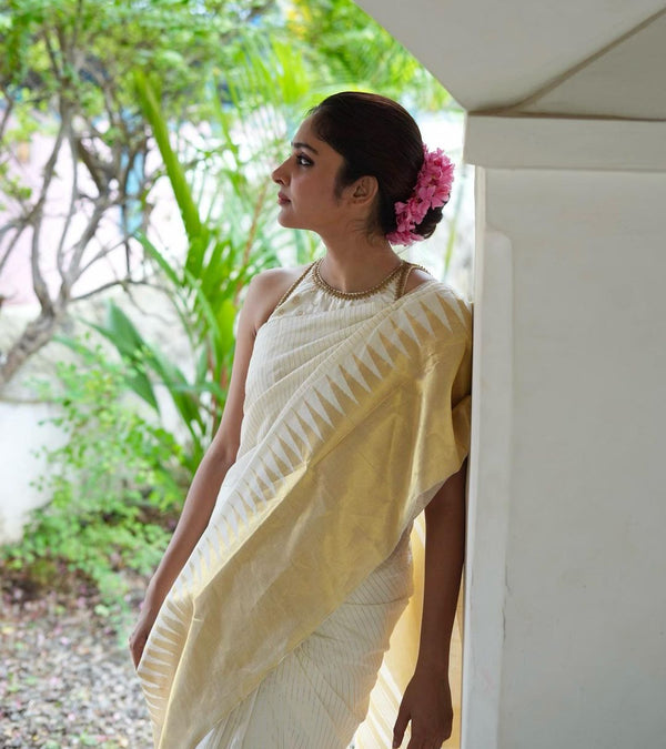 White Kanjivaram Silk Saree | Festive & Party Wear