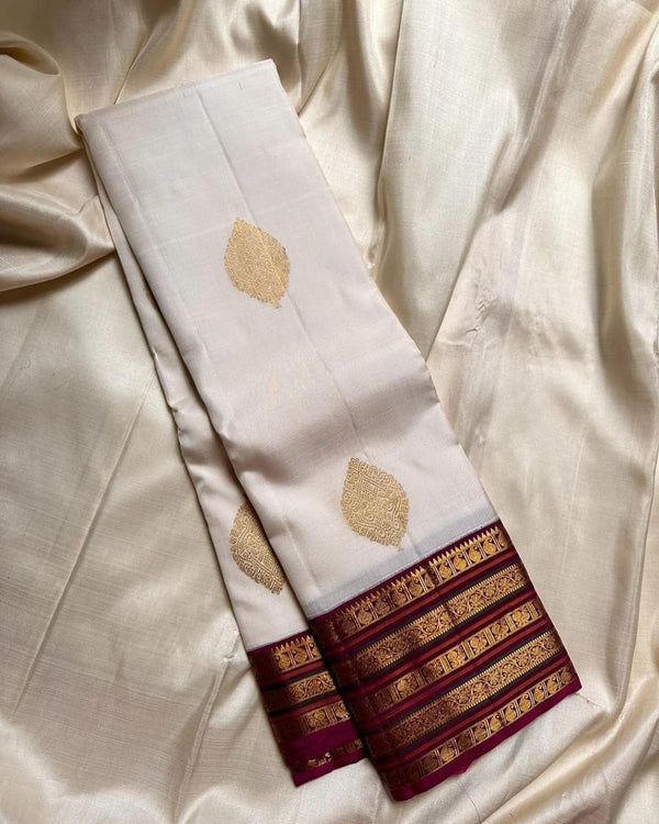 White Kanjivaram Silk Saree | Traditional Zari Weave