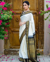 White Kanjivaram Silk Saree | Wedding & Reception Wear