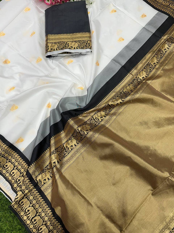 White Kanjivaram Silk Saree | Wedding & Reception Wear