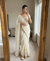 White Space Satin Sequin Saree with Mirror Lace Border | RD SANVI