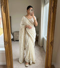 White Space Satin Sequin Saree with Mirror Lace Border | RD SANVI