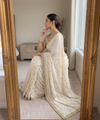 White Space Satin Sequin Saree with Mirror Lace Border | RD SANVI