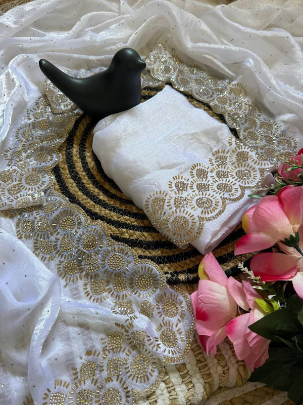 White Space Silk Jarkan Work Saree for Wedding & Party | RD TAMANAH