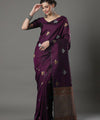 Wine Banarasi Silk Saree | Bridal & Festive Wear