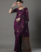 Wine Banarasi Silk Saree | Bridal & Festive Wear