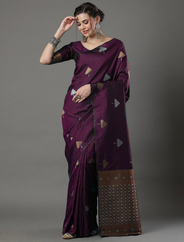 Wine Banarasi Silk Saree | Bridal & Festive Wear