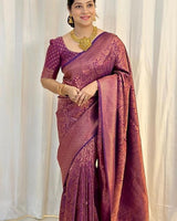 Wine Banarasi Silk Saree | Bridal & Festive Wear