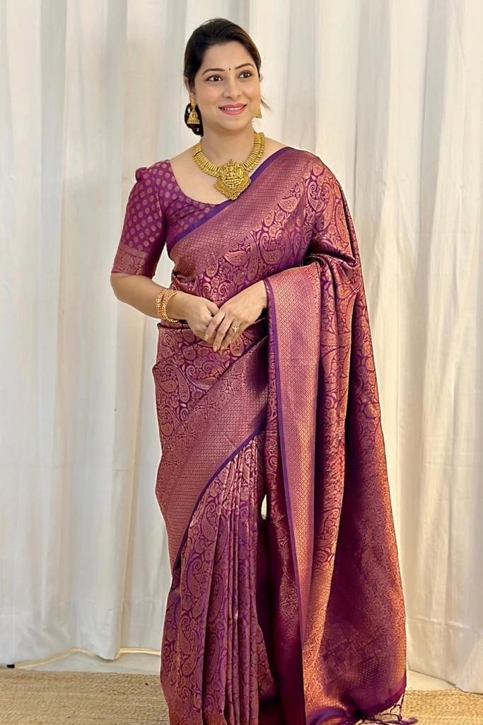 Wine Banarasi Silk Saree | Bridal & Festive Wear