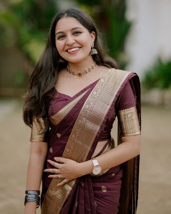 Wine Banarasi Silk Saree | Ethnic Wear for Women