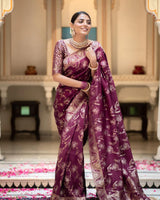 Wine Banarasi Silk Saree | Ethnic Wear for Women