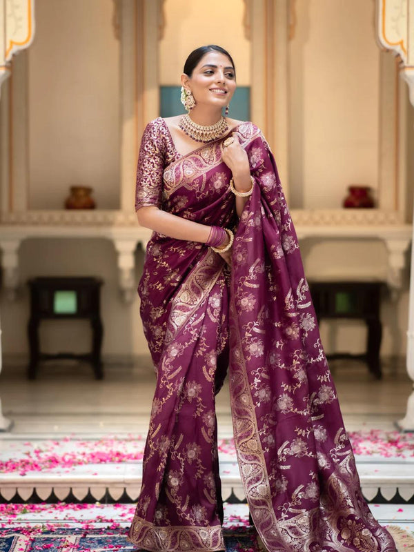 Wine Banarasi Silk Saree | Ethnic Wear for Women