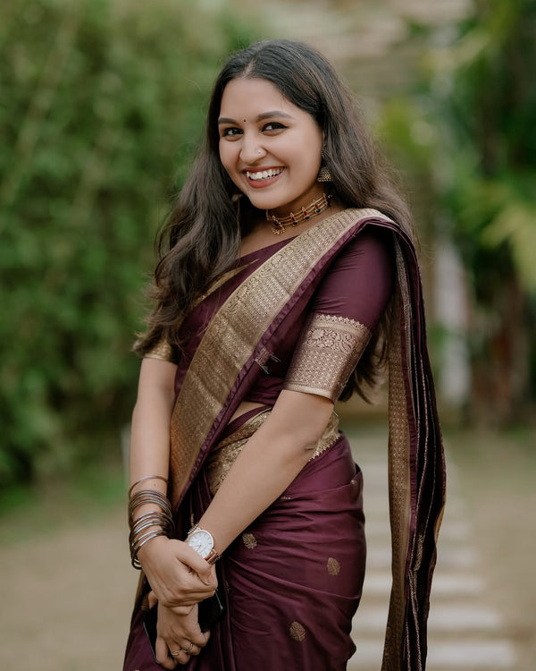 Wine Banarasi Silk Saree | Ethnic Wear for Women
