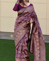 Wine Banarasi Silk Saree | Festival & Ceremony Wear