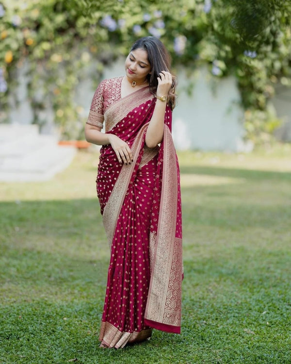 Wine Banarasi Silk Saree | Festival & Ceremony Wear