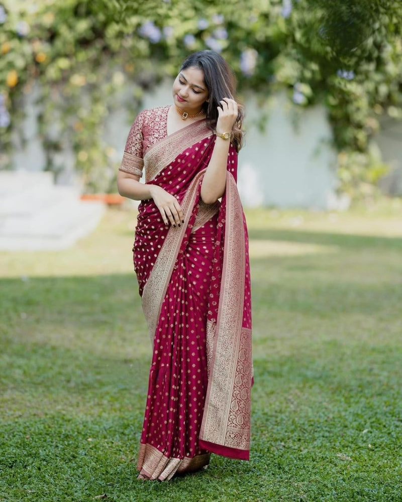 Wine Banarasi Silk Saree | Festival & Ceremony Wear