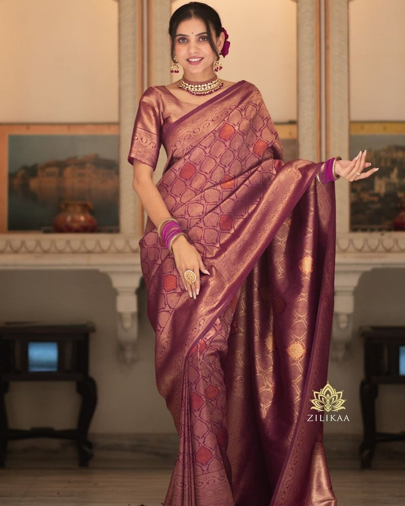 Wine Banarasi Silk Saree | Festival & Ceremony Wear