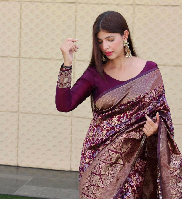 Wine Banarasi Silk Saree | Festival & Ceremony Wear