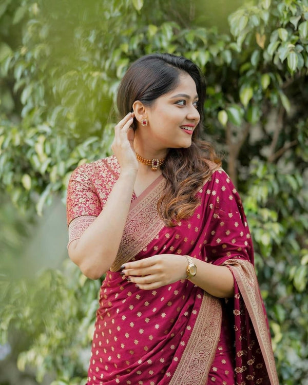 Wine Banarasi Silk Saree | Festival & Ceremony Wear