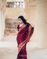 Wine Banarasi Silk Saree | Festive & Party Wear