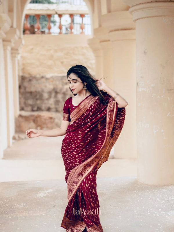 Wine Banarasi Silk Saree | Festive & Party Wear