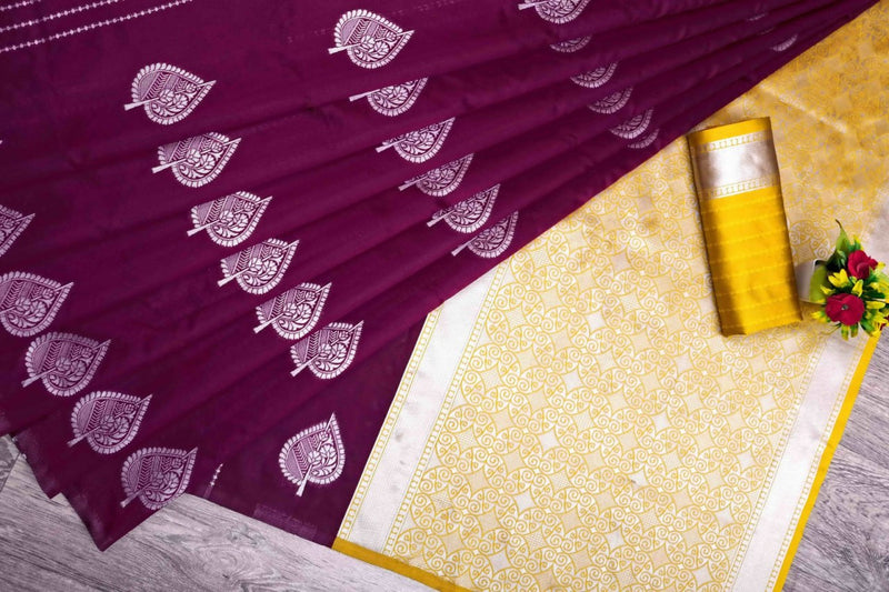 Wine Banarasi Silk Saree | Festive & Party Wear