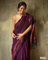 Wine Banarasi Silk Saree | Festive & Party Wear