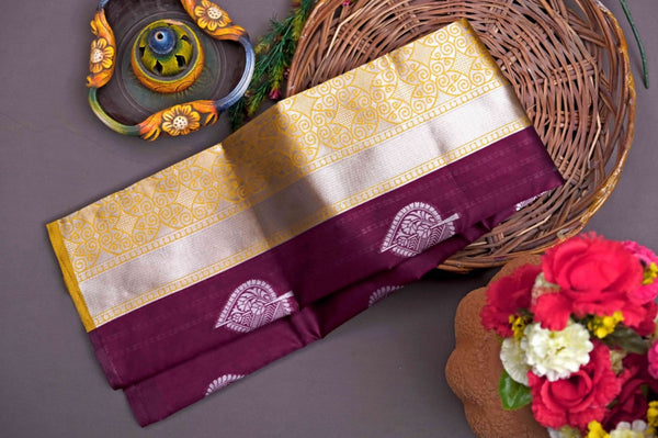 Wine Banarasi Silk Saree | Festive & Party Wear