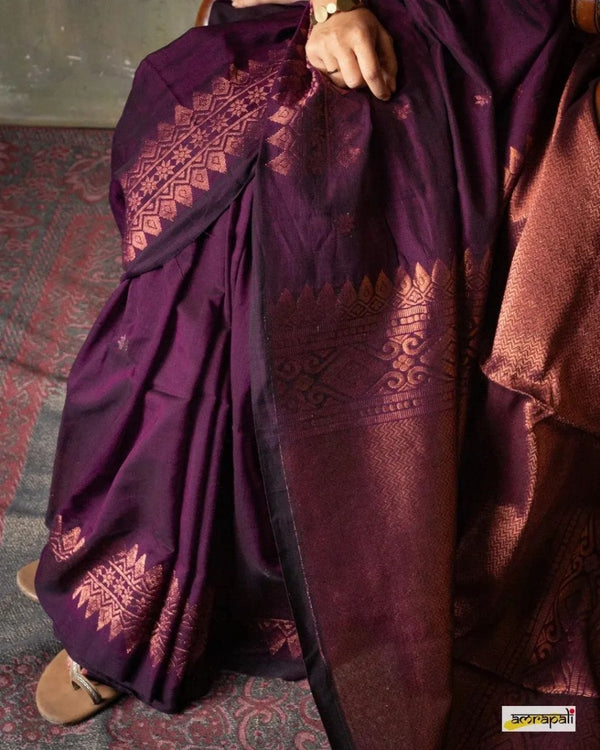 Wine Banarasi Silk Saree | Festive & Party Wear