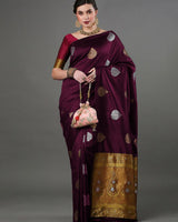 Wine Banarasi Silk Saree | Traditional Wedding Wear