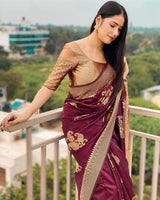 Wine Banarasi Silk Saree | Traditional Zari Weave