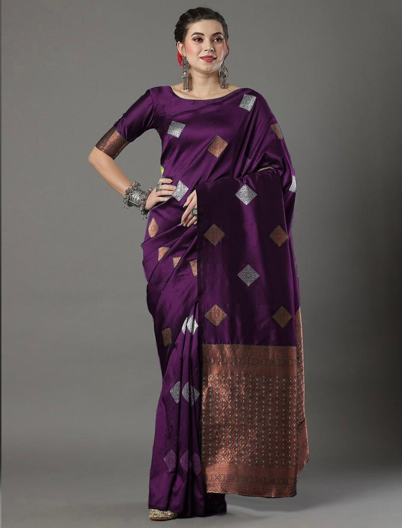 Wine Banarasi Silk Saree | Traditional Zari Weave