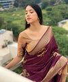 Wine Banarasi Silk Saree | Traditional Zari Weave