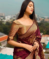 Wine Banarasi Silk Saree | Traditional Zari Weave
