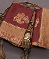 Wine Banarasi Silk Saree | Traditional Zari Weave