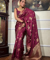 Wine Banarasi Silk Saree | Wedding & Festive Wear