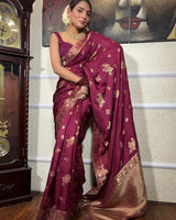 Wine Banarasi Silk Saree | Wedding & Festive Wear