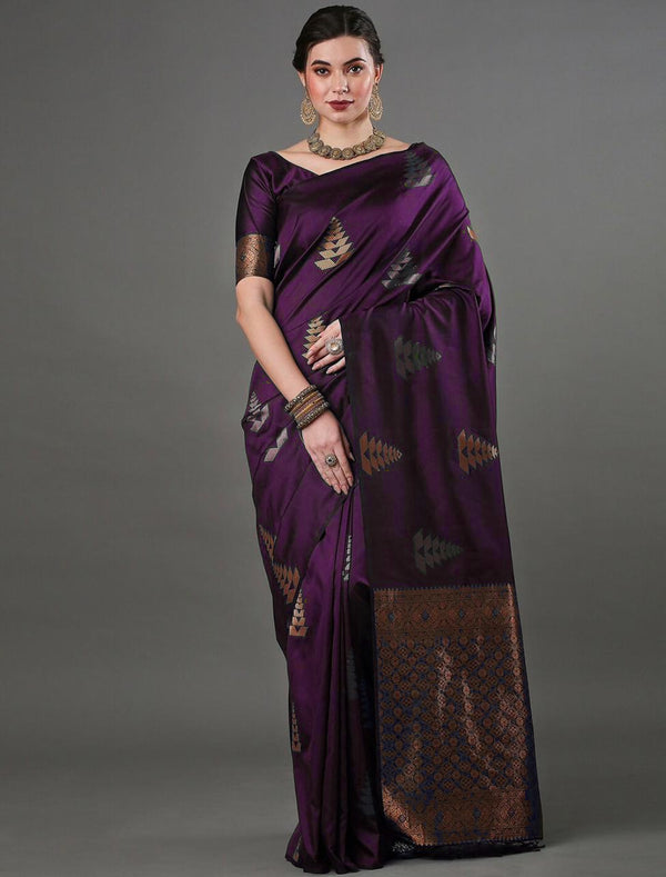 Wine Banarasi Silk Saree | Wedding & Festive Wear