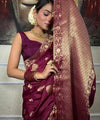 Wine Banarasi Silk Saree | Wedding & Festive Wear