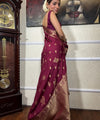 Wine Banarasi Silk Saree | Wedding & Festive Wear